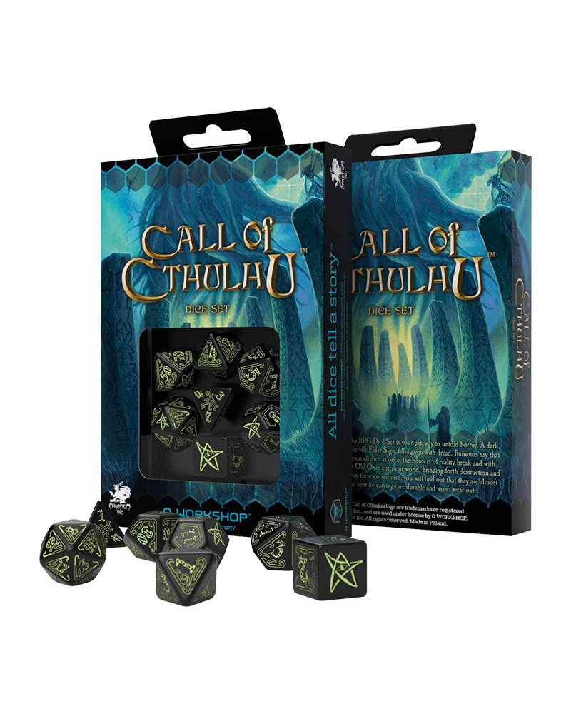 Call of Cthulhu Set de dados negros y verdes (Brilla en la oscuridad)